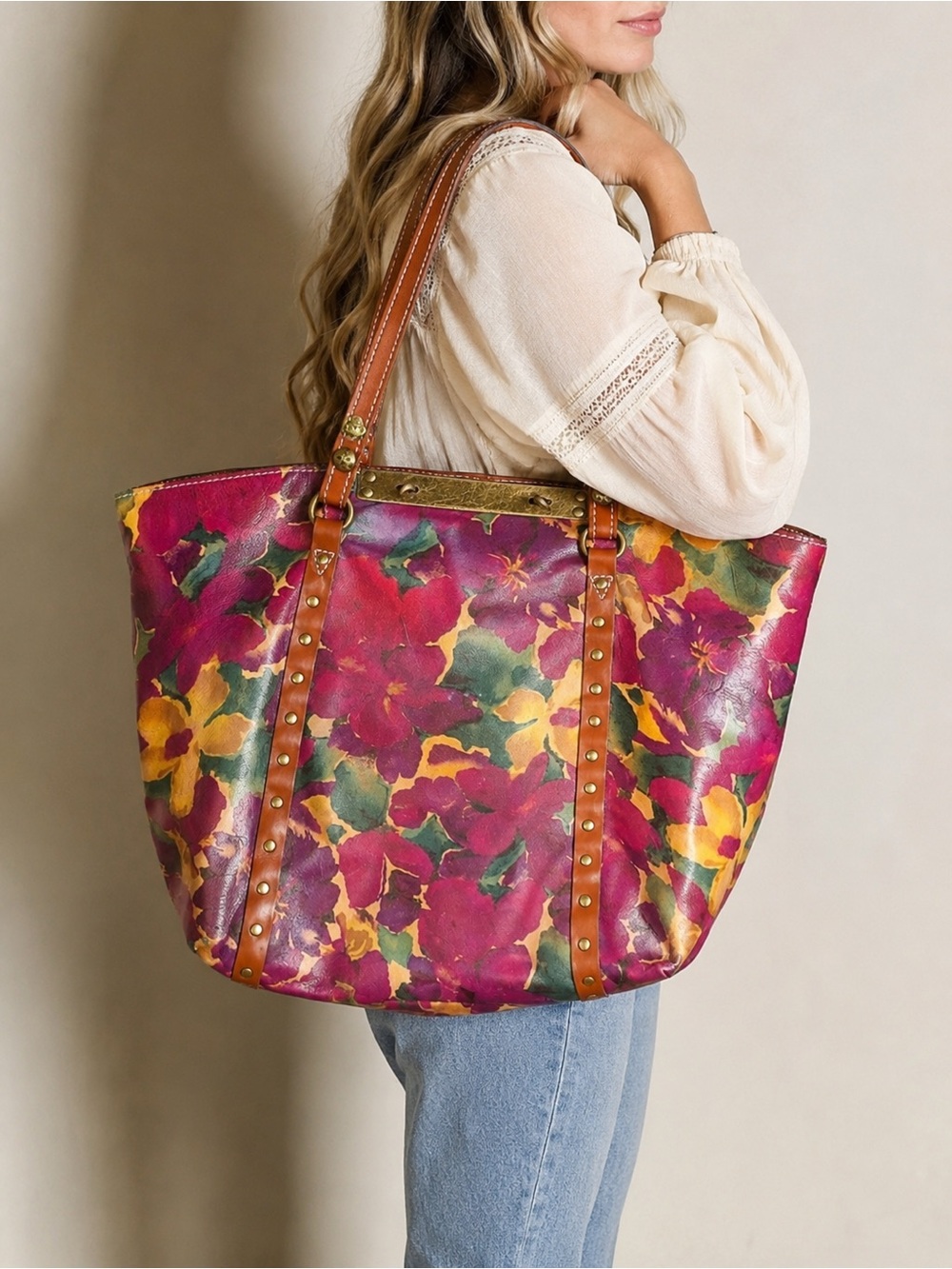 Patricia Nash Benvenuto Multicolor Floral Leather Tote Bag NWOT